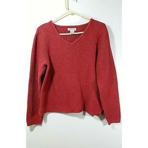 Orvis Crop Sweater M Coral V-Neck Cotton Blend